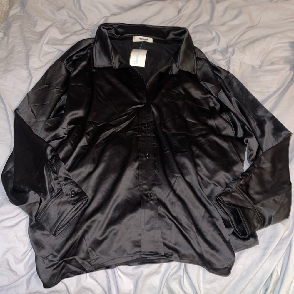 Black Satin Button Up Shirt
